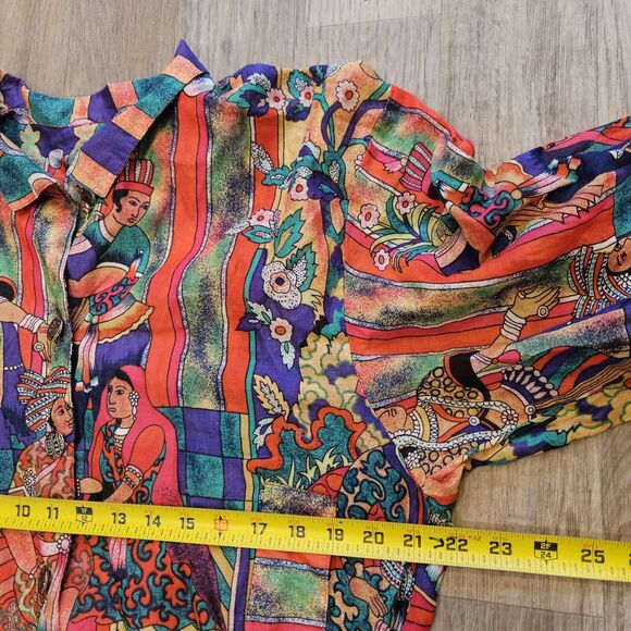 Vtg Lightweight Bomber Jacket Womens L Egyptian Print Wearable Art Ethnic Boho - Picture 10 of 11